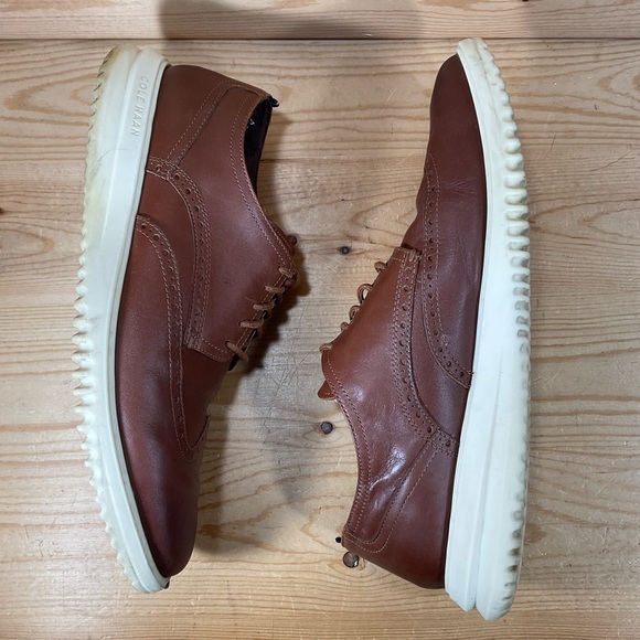 Cole Haan Grand+ Wingtip Oxford Shoes Mens 12 M Brown British Tan Leather C36939